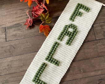FALL Crochet Pattern Wall Hanging Crochet Fall Word DIY Farmhouse Home Decor Bobble Crochet Pattern Thanksgiving Fall Door Hanger Halloween