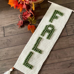 FALL Crochet Pattern Wall Hanging Crochet Fall Word DIY Farmhouse Home Decor Bobble Crochet Pattern Thanksgiving Fall Door Hanger Halloween