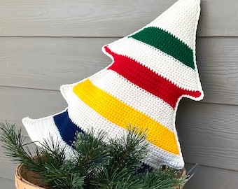 Christmas Crochet Pattern Pillow Christmas Tree Pillow Large Cushion DIY Homestead Farmhouse Crochet Pine Tree Striped Holiday Tree Santa