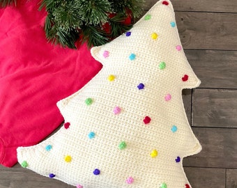 Christmas Tree Crochet Pattern Pillow Christmas Tree Pillow Cushion DIY Farmhouse Homestead Crochet Pine Tree Bobble Holiday Tree Lights