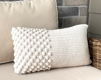 Bobble Crochet Pattern Boho Pillow Crochet Cushion DIY Home Decor Bobble Popcorn Stitch Lumbar Pillow Pattern Fall Farmhouse Style Modern
