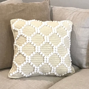 Diamond Crochet Pillow Pattern Bobble Cushion DIY Trellis Farmhouse Style Home Decor Modern Cushion Crochet Pattern Boho Picnic Honeycomb