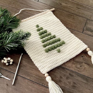 Kerst haakpatroon boom muur opknoping minimalistische kerstboom grenen moderne gehaakte banner DIY deurhanger decor bobbel muur patroon