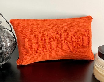 Halloween Crochet Pillow Pattern Crochet Pillow Wicked DIY Fall Farmhouse Home Decor Witch Crochet Cushion Pattern Thanksgiving Bobble Word