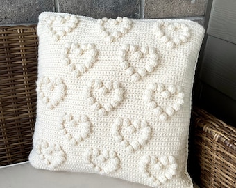 Valentine Crochet Pillow Pattern Heart Crochet Pillow DIY Cottage Baby Crochet Cushion Pattern Winter Bobble Crochet Heart Pattern 18”