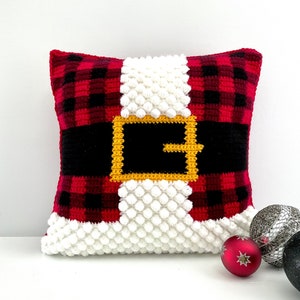 Kerstman gehaakt kussenpatroon kerstman buffel geruite gehaakte kussen DIY boerderij thuis gehaakt kussenpatroon kerst intarsia bobbel