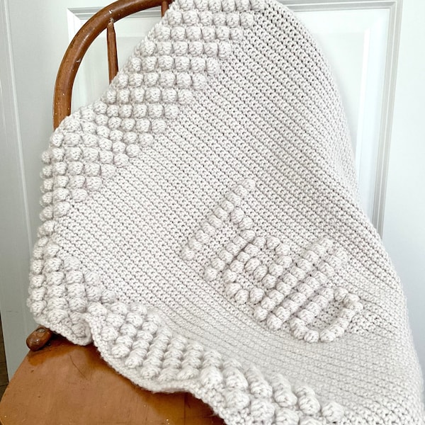 Crochet Pattern Blanket Crochet Bobble Baby Blanket Crochet DIY Pram Stroller Car Seat Nursery Decor Baby Crochet Pattern Hello Hi Pattern