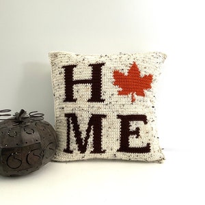 FALL Crochet Pillow Pattern Crochet Pillow DIY Farmhouse Home Decor Leaf Crochet Word Cushion Pattern Thanksgiving Intarsia Autumn Season