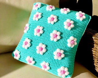 Crochet Pattern Crochet Pillow Daisy Boho Style Bobble Daisy DIY  Crochet Cushion Pattern Modern Intarsia Pillow Bobble 14 x 14 Easter Baby