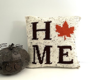 FALL Crochet Pillow Pattern Crochet Pillow DIY Farmhouse Home Decor Leaf Crochet Word Cushion Pattern Thanksgiving Intarsia Autumn Season