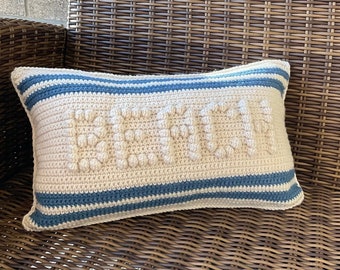 BEACH Crochet Pattern Pillow Crochet Cushion DIY Home Bobble Surf Nautical Pillow Pattern Summer Coastal Style Letters Lake Cottage Word
