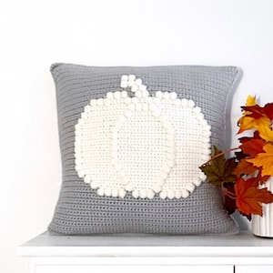 Pumpkin Crochet Pillow Pattern Halloween Fall Crochet Pumpkin Pillow Bobble DIY Farmhouse White Decor Thanksgiving Crochet Cushion Autumn