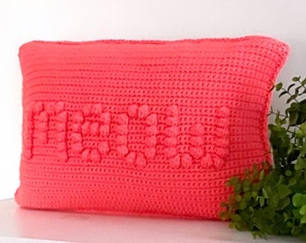 Cat Crochet Pillow Pattern MEOW Crochet Pillow DIY Farmhouse Home Decor Word Cat Mom Pattern Crochet Cat Cushion Pattern Bobble Christmas