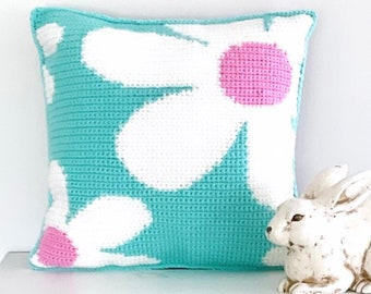 Daisy Crochet Pattern Crochet Pillow Danish Pastel Boho Style DIY Crochet Cushion Pattern Flower Power Intarsia Groovy Pillow Retro Crochet