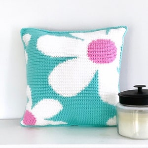 Virkmönster för tusensköna-kudde, dansk pastell, bohemisk stil, gör-det-själv retro virkmönster för kudde, blomkraftsintarsia, sommarvirkad kudde