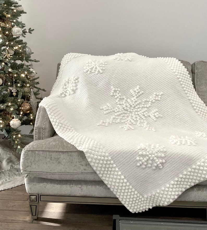 Christmas Crochet Blanket Pattern Snowflake Let It Snow Winter Crochet DIY Farmhouse Home Throw Afghan Pattern Cottage Christmas Bobble image 1