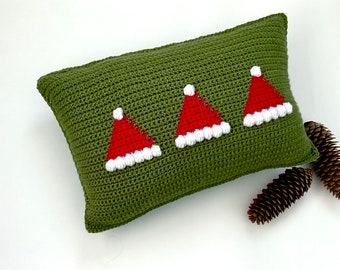 Christmas Crochet Pillow Pattern Santa Crochet Pillow DIY Farmhouse Home Decor Crochet Santa Cushion Pattern Santa Hat Bobble Holiday Lumbar