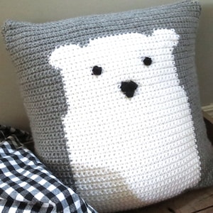 Crochet Pattern Polar Bear Pillow Crochet Pillow DIY Decoration Farmhouse Style Home Decor Nursery Baby Shower Christmas Bobble Cushion image 1