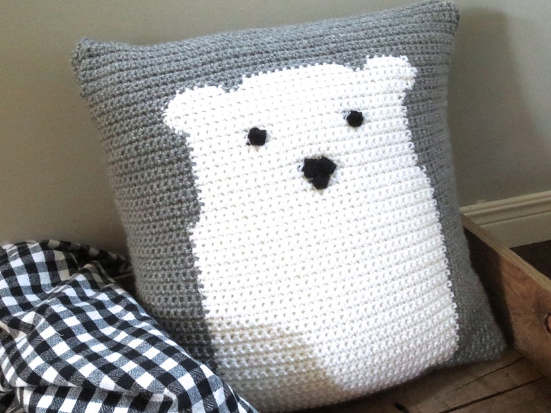 Crochet Pattern Polar Bear Pillow Crochet Pillow DIY Decoration Farmhouse Style Home Decor Nursery Baby Shower Christmas Bobble Cushion image 1