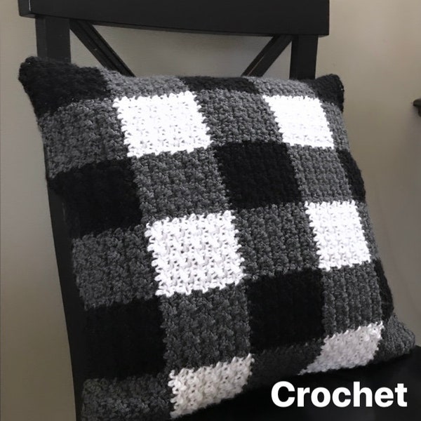 Crochet Pattern Buffalo Plaid Pillow Crochet Pillow DIY Decoration Farmhouse Home Decor Buffalo Check Christmas Gingham Crochet Cushion