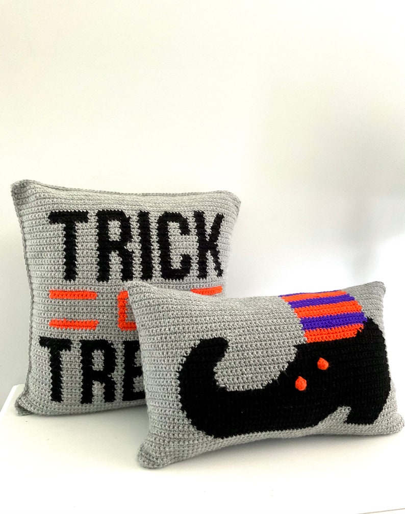 Fall Crochet Pillow Pattern Crochet Pillow Halloween Witch Hocus Pocus DIY Farmhouse Home Decor Crochet Cushion Pattern Intarsia Bobble image 4