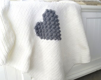 Crochet Heart Pattern Blanket Baby Lap Blanket Crochet DIY Decoration Farmhouse Decor Nursery Valentine Crochet Puff Bobble Heart Pattern