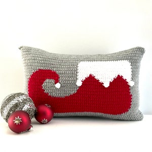 Christmas Crochet Pillow Pattern Crochet Pillow Elf DIY Farmhouse Home Decor Santa Helper Crochet Cushion Pattern Intarsia Holiday Bobble image 5