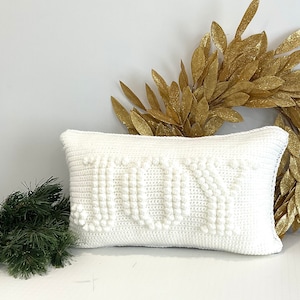 Christmas Crochet Pillow Pattern JOY Crochet Pillow DIY Farmhouse Home Decor Word Crochet Cushion Pattern Holiday Bobble Winter Lumbar JOY image 6