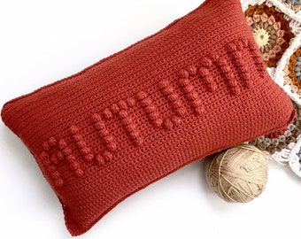 Fall Crochet Pillow Pattern Crochet Pillow AUTUMN Word Halloween Crochet Pattern Farmhouse Home Bobble Cushion Thanksgiving Autumn Lumbar