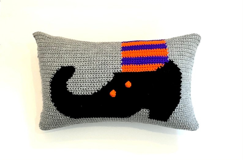 Fall Crochet Pillow Pattern Crochet Pillow Halloween Witch Hocus Pocus DIY Farmhouse Home Decor Crochet Cushion Pattern Intarsia Bobble image 1