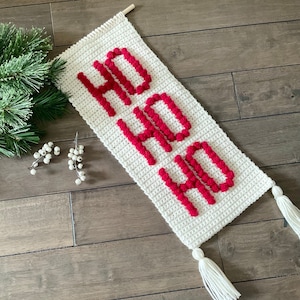 CHRISTMAS Crochet Pattern Wall Hanging Crochet Ho Ho Ho Word DIY Santa Bobble Crochet Pattern Door Hang Farmhouse Christmas Holiday Crochet