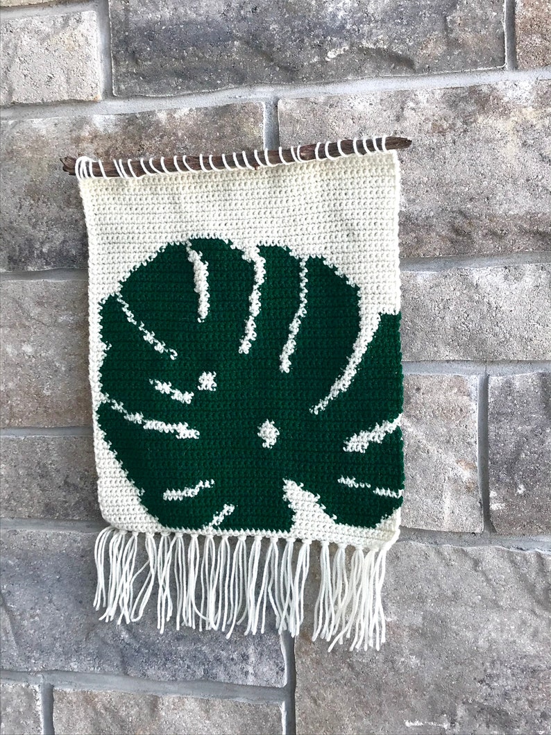 Crochet Pattern Boho Wall Hanging Monstera Leaf Tropical image 0