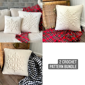 Christmas Crochet Bundle Pillow Pattern 2 Snowflake Crochet Pillow Pattern DIY Farmhouse Home Cushion Pattern Winter Let It Snow Bobble