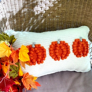 PUMPKIN Crochet Pillow Pattern Bobble Three Little Pumpkins Farmhouse Fall Decor Bobble Crochet Cushion Pattern Halloween Thanksgiving  Fall