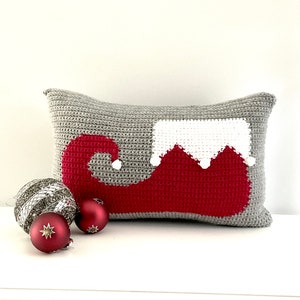 Christmas Crochet Pillow Pattern Crochet Pillow Elf DIY Farmhouse Home Decor Santa Helper Crochet Cushion Pattern Intarsia Holiday Bobble image 6
