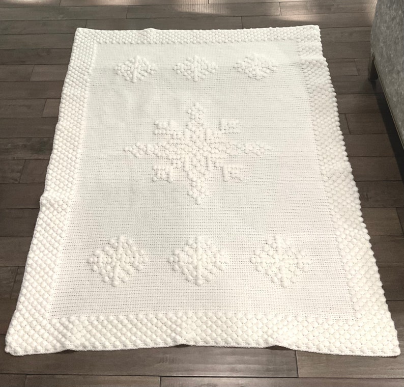 Christmas Crochet Blanket Pattern Snowflake Let It Snow Winter Crochet DIY Farmhouse Home Throw Afghan Pattern Cottage Christmas Bobble image 5