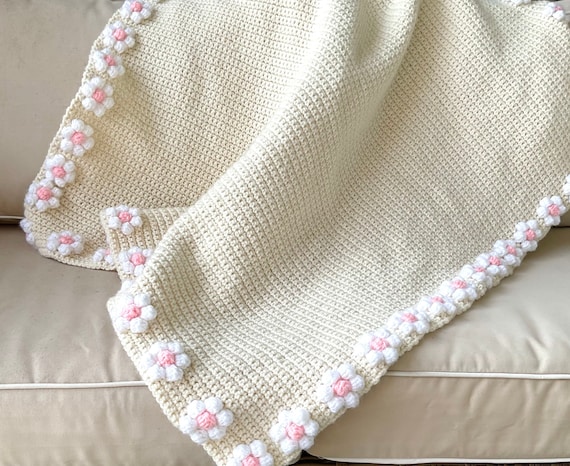 Crochet Blanket Daisy Pattern Baby Blanket Flowers Crochet DIY  Daisy Baby Room Spring Crochet Pattern Intarsia Bobble Baby Shower Girl