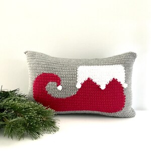 Christmas Crochet Pillow Pattern Crochet Pillow Elf DIY Farmhouse Home Decor Santa Helper Crochet Cushion Pattern Intarsia Holiday Bobble image 2