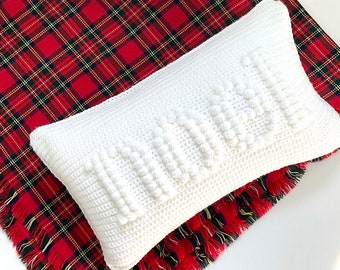 Christmas Crochet Pillow Pattern NOEL Crochet Pillow DIY Farmhouse Home Decor Word Crochet Cushion Pattern Holiday Bobble Christmas Lumbar