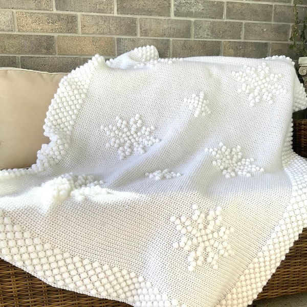 Christmas Crochet Blanket Pattern Snowflakes Let It Snow Winter Crochet DIY Farmhouse Home Afghan Throw Pattern Bobble Cottage Christmas