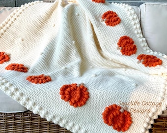 Crochet Pumpkin Blanket Pattern Crochet Afghan Pattern Crochet Bobble Throw Pattern Fall Halloween Autumn Thanksgiving Blanket Pattern