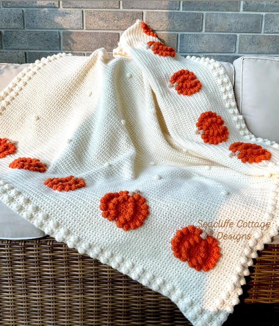 Crochet Pumpkin Blanket Pattern Crochet Afghan Pattern Crochet Bobble Throw Pattern Fall Halloween Autumn Thanksgiving Blanket Pattern