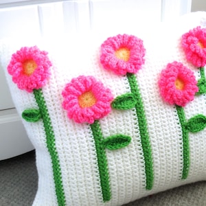Crochet Pattern Daisy Pillow Crochet Pillow Crochet DIY Decor Farmhouse Style Home Nursery Easter Spring Flower Crochet Pillow Pattern