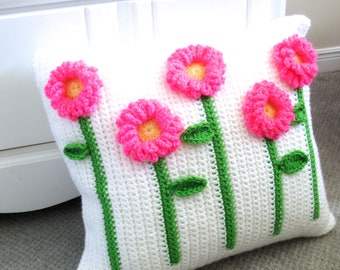 Crochet Pattern Daisy Pillow Crochet Pillow Crochet DIY Decor Farmhouse Style Home Nursery Easter Spring Flower Crochet Pillow Pattern