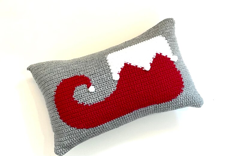 Christmas Crochet Pillow Pattern Crochet Pillow Elf DIY Farmhouse Home Decor Santa Helper Crochet Cushion Pattern Intarsia Holiday Bobble image 3