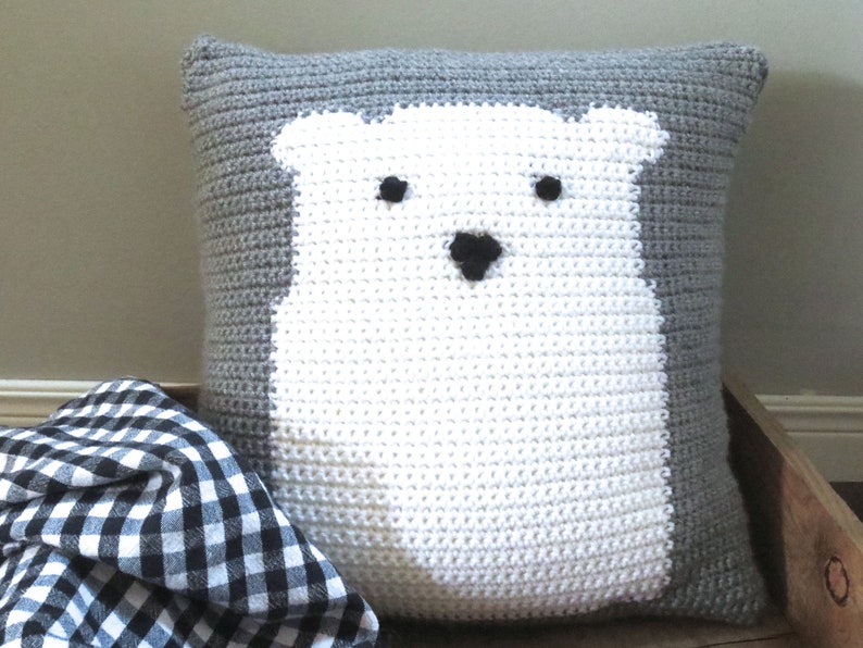 Crochet Pattern Polar Bear Pillow Crochet Pillow DIY Decoration Farmhouse Style Home Decor Nursery Baby Shower Christmas Bobble Cushion image 2