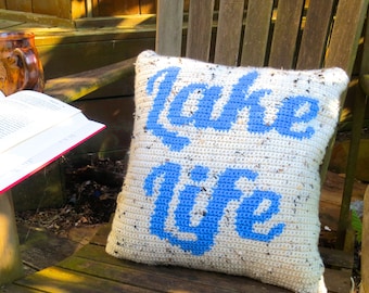 Crochet Pattern Lake Life Pillow Crochet Pillow Cottage DIY Beach Summer Farmhouse Style Home Decor Nautical Crochet Cushion Pillow Pattern