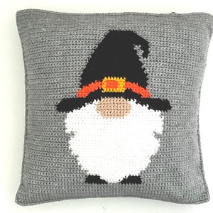 Halloween Crochet Pattern Pillow Crochet Gnome Witch DIY Fall Farmhouse Home Decor Crochet Cushion Pattern Intarsia Autumn Fall Pattern