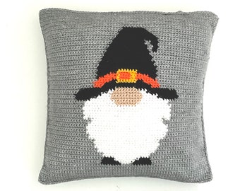 Halloween Crochet Pattern Pillow Crochet Gnome Witch DIY Fall cottage Core Home Decor Crochet Cushion Pattern Intarsia Autumn Fall Pattern