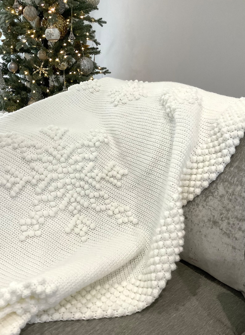 Christmas Crochet Blanket Pattern Snowflake Let It Snow Winter Crochet DIY Farmhouse Home Throw Afghan Pattern Cottage Christmas Bobble image 4